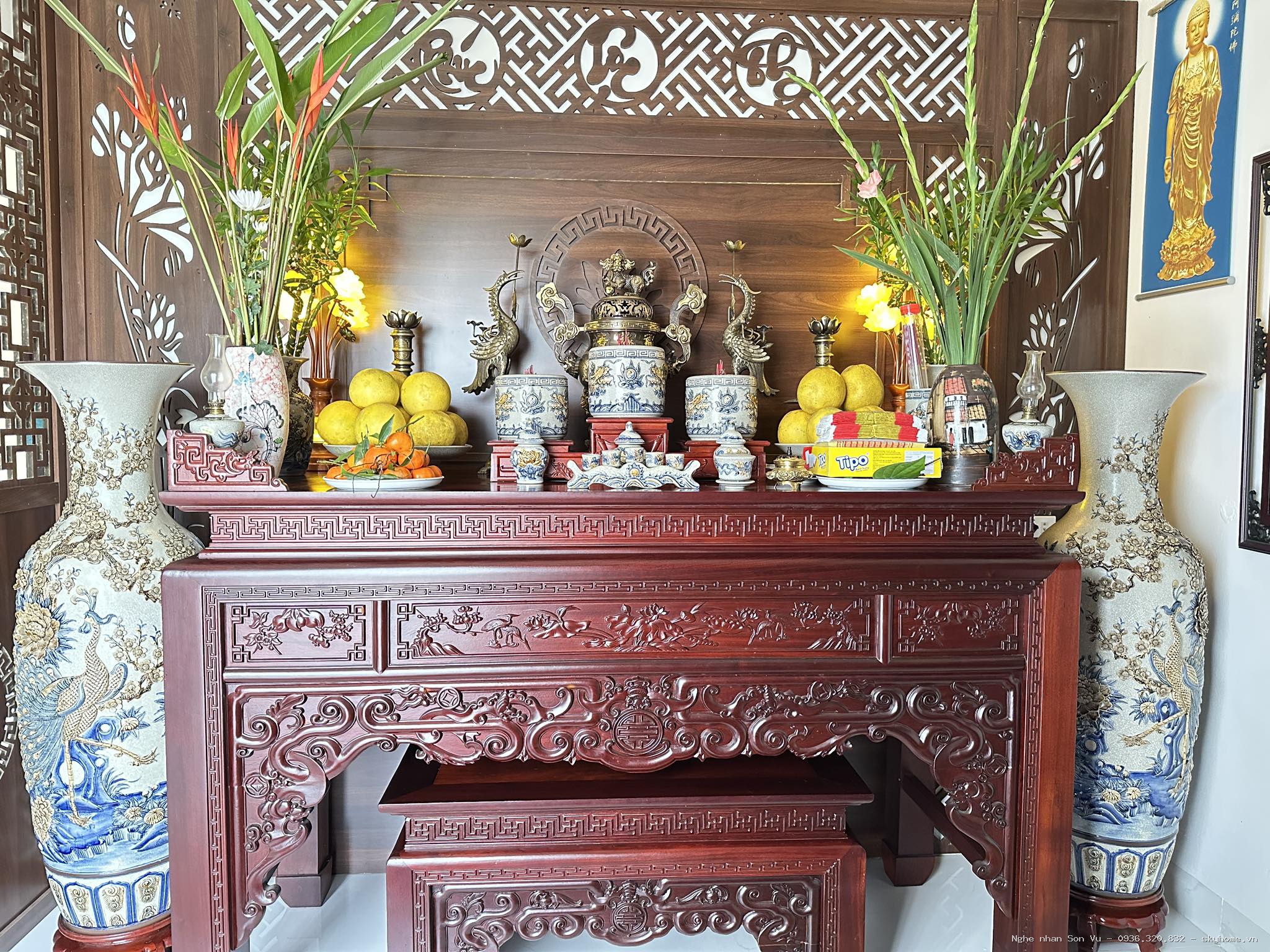 Bàn thờ gia tiên đẹp được ưa chuộng - Chế tác bởi Nghệ nhân Sơn Vũ